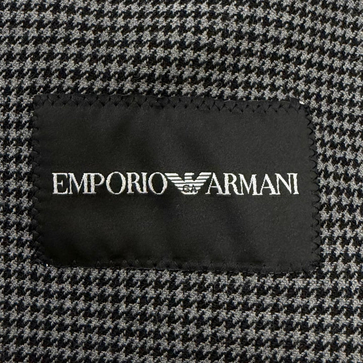 極美品□EMPORIO ARMANI エンポリオ アルマーニ 黒タグ 裏グレンチェック柄 ダブルブレスト チェスターコート チャコール 54 伊製 正規品