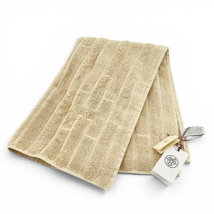 未使用品▲HERMES エルメス ステアーズ コットン100％ Hロゴ フェイスタオル ベージュ フランス製 正規品 レディース 箱付き