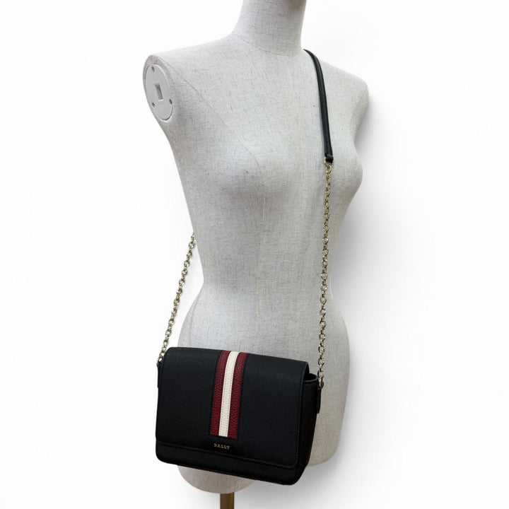 極美品☆BALLY バリー Seliah ロゴ金具 レザー チェーン ショルダーバッグ ブラック ゴールド金具 レディース