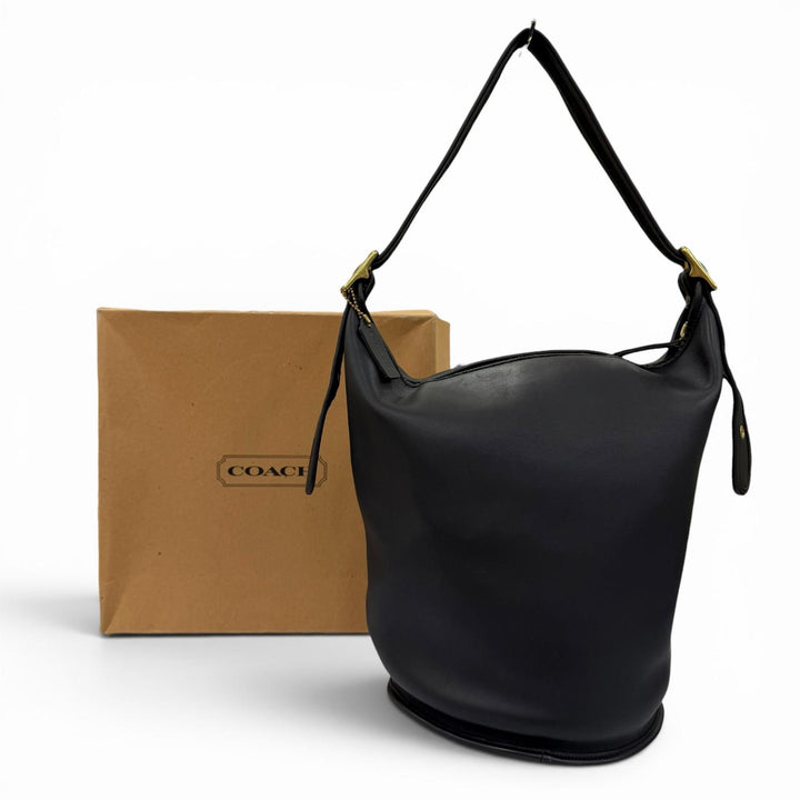 美品☆COACH コーチ ヴィンテージ 9085 オールドコーチ グローブレザー バケツ型 ハンドバッグ ショルダーバッグ ブラック レディース