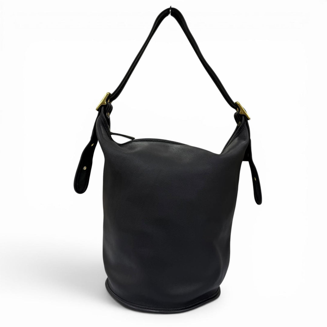 美品☆COACH コーチ ヴィンテージ 9085 オールドコーチ グローブレザー バケツ型 ハンドバッグ ショルダーバッグ ブラック レディース