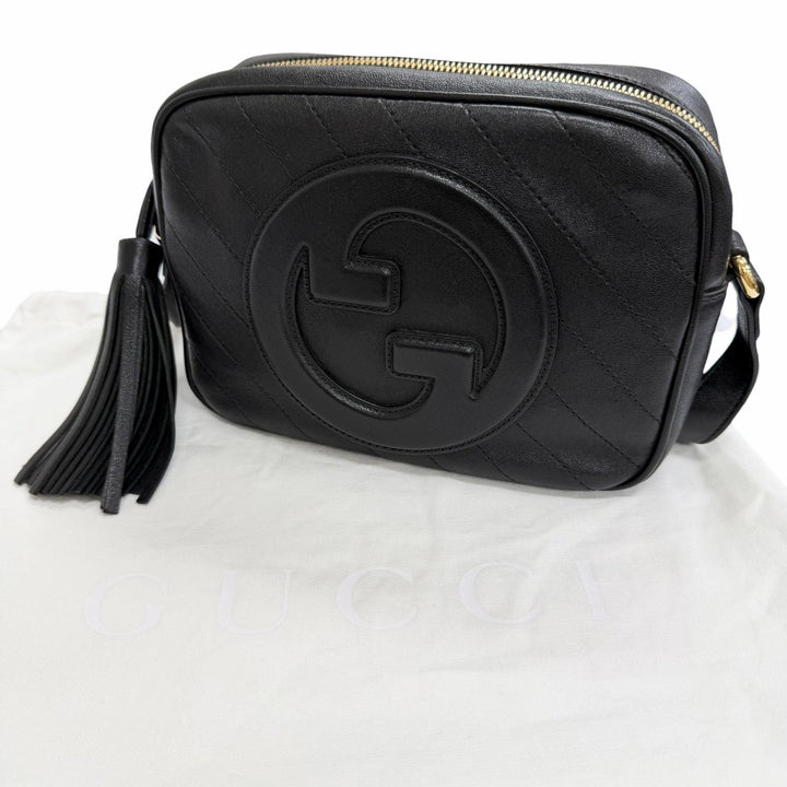 美品△GUCCI グッチ 742360 ブロンディ スモール フリンジ タッセル レザー ショルダーバッグ ブラック イタリア製 レディース 保存袋付