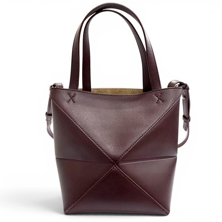 美品△LOEWE ロエベ A657V25X01 パズルフォルド トートミニ シャイニーカーフスキン 2WAY ハンドルバッグ ショルダーバッグ バーガンディ