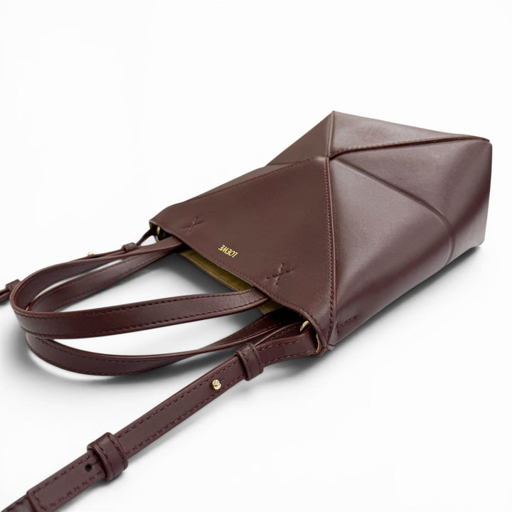 美品△LOEWE ロエベ A657V25X01 パズルフォルド トートミニ シャイニーカーフスキン 2WAY ハンドルバッグ ショルダーバッグ バーガンディ