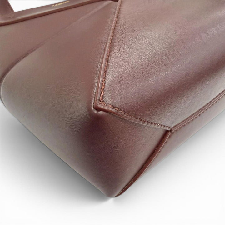 美品△LOEWE ロエベ A657V25X01 パズルフォルド トートミニ シャイニーカーフスキン 2WAY ハンドルバッグ ショルダーバッグ バーガンディ