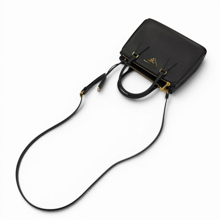 美品☆PRADA プラダ 1BA896 ガレリア スモール サフィアーノレザー 2WAYバッグ ショルダーバッグ ハンドバッグ ブラック ゴールド金具