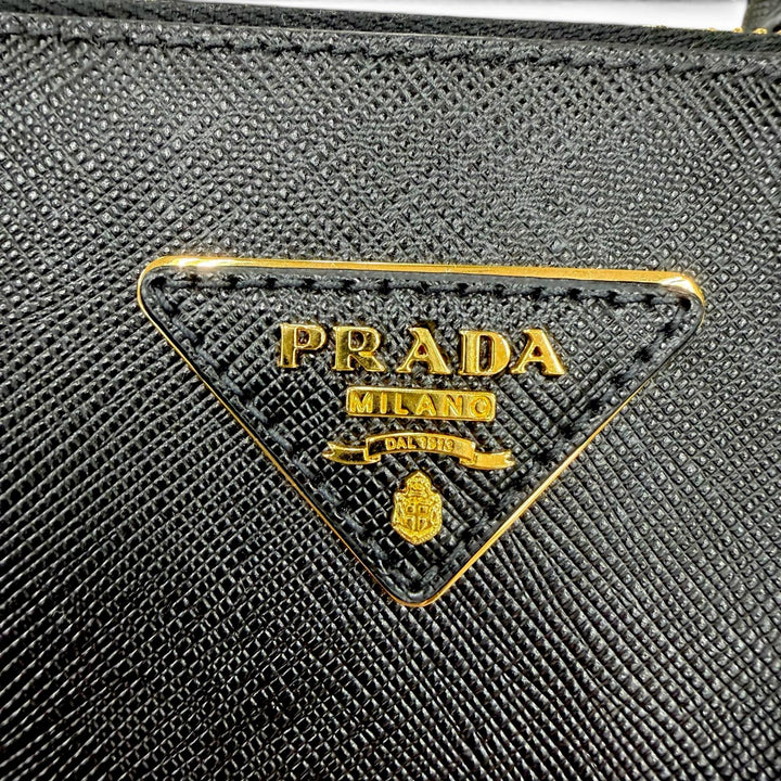 美品☆PRADA プラダ 1BA896 ガレリア スモール サフィアーノレザー 2WAYバッグ ショルダーバッグ ハンドバッグ ブラック ゴールド金具