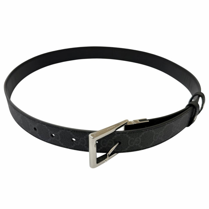 未使用品□GUCCI グッチ 771105 レザー GGスプリームキャンバス スクエア バックル付き リバーシブル ベルト ブラック 90/36 イタリア製