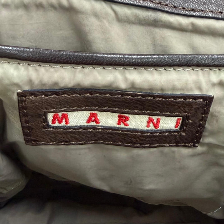 美品★MARNI マルニ ロゴ金具付き がま口 レザー ショルダーバッグ 鞄 ブラウン ゴールド金具 イタリア製 レディース 保存袋付き