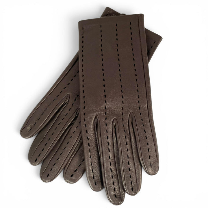 極美品▲HERMES エルメス ラムスキン Leather ラムレザー パンチング グローブ 手袋 ダークブラウン 7 フランス製 レディース