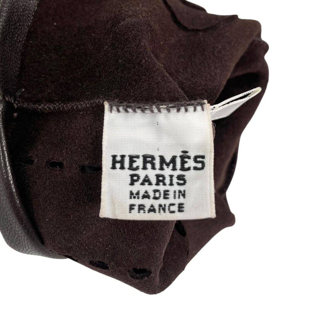 極美品▲HERMES エルメス ラムスキン Leather ラムレザー パンチング グローブ 手袋 ダークブラウン 7 フランス製 レディース