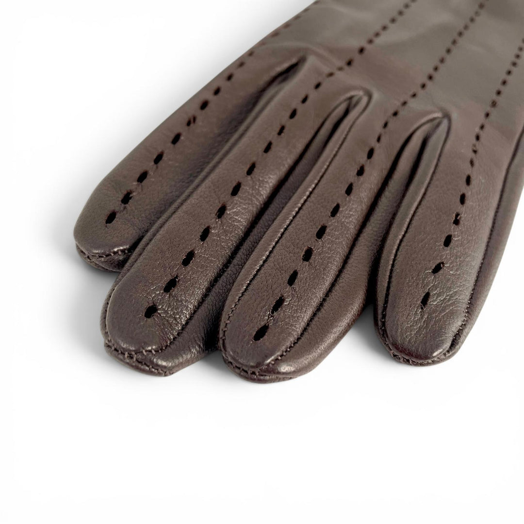 極美品▲HERMES エルメス ラムスキン Leather ラムレザー パンチング グローブ 手袋 ダークブラウン 7 フランス製 レディース