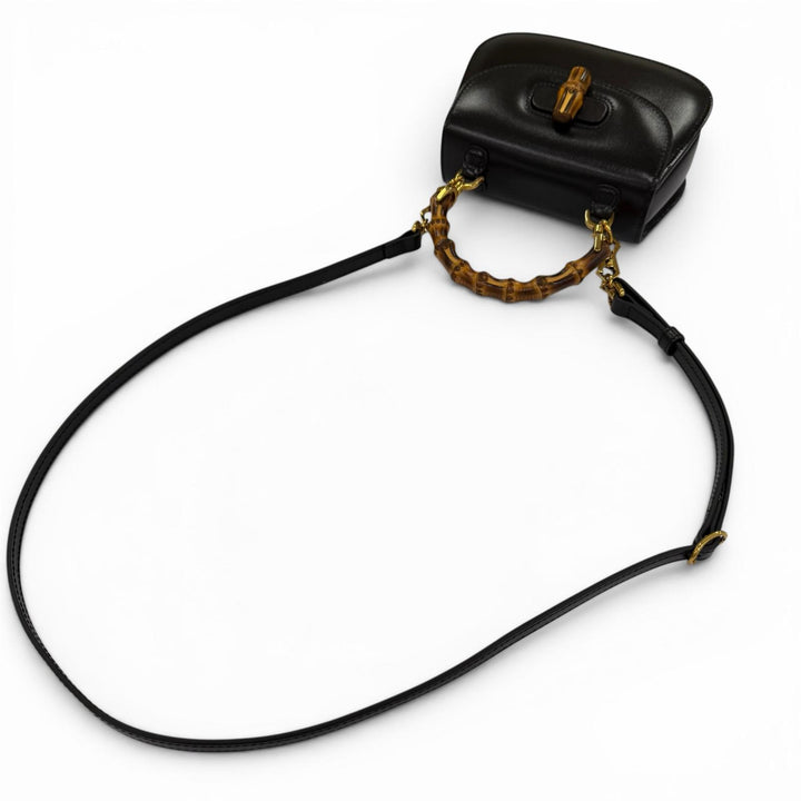 極美品☆GUCCI グッチ 686864 グッチ バンブー 1947 ミニバッグ レザー 2WAYハンドバッグ ショルダーバッグ ブラック 伊製 レディース