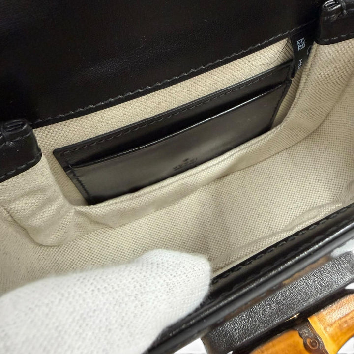 極美品☆GUCCI グッチ 686864 グッチ バンブー 1947 ミニバッグ レザー 2WAYハンドバッグ ショルダーバッグ ブラック 伊製 レディース