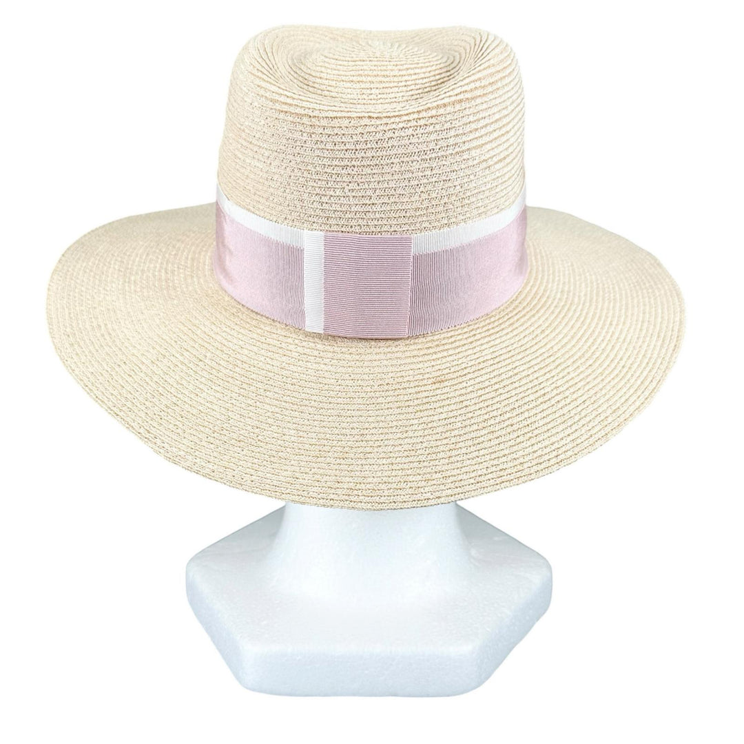 極美品▲MAISON MICHEL メゾンミッシェル ヘンプ100％ Mロゴ ストロー ハット ピンク ナチュラル M イタリア製 正規品 レディース