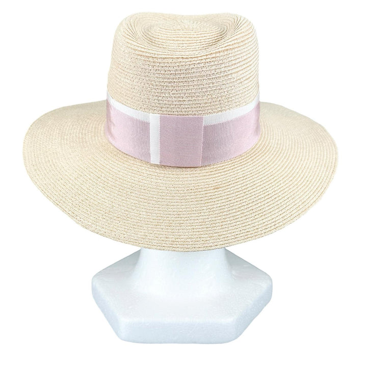 極美品▲MAISON MICHEL メゾンミッシェル ヘンプ100％ Mロゴ ストロー ハット ピンク ナチュラル M イタリア製 正規品 レディース
