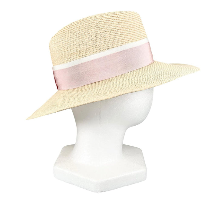 極美品▲MAISON MICHEL メゾンミッシェル ヘンプ100％ Mロゴ ストロー ハット ピンク ナチュラル M イタリア製 正規品 レディース