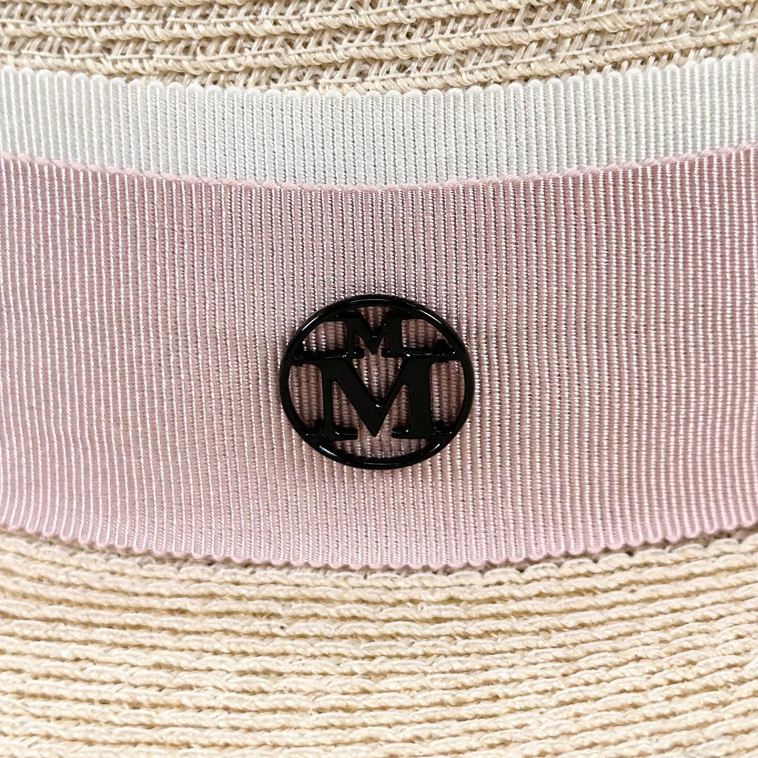 極美品▲MAISON MICHEL メゾンミッシェル ヘンプ100％ Mロゴ ストロー ハット ピンク ナチュラル M イタリア製 正規品 レディース