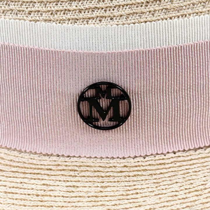 極美品▲MAISON MICHEL メゾンミッシェル ヘンプ100％ Mロゴ ストロー ハット ピンク ナチュラル M イタリア製 正規品 レディース