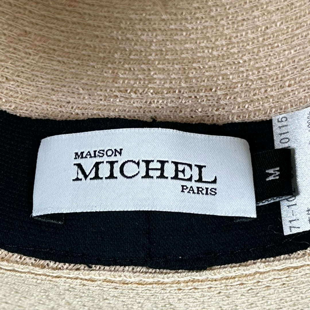 極美品▲MAISON MICHEL メゾンミッシェル ヘンプ100％ Mロゴ ストロー ハット ピンク ナチュラル M イタリア製 正規品 レディース