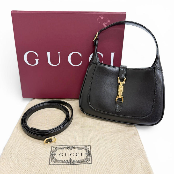 美品△GUCCI グッチ 637091 ジャッキー 1961 ミニ ショルダーバッグ レザー 2WAY ハンドバッグ ブラック ゴールド金具 箱 保存袋付き