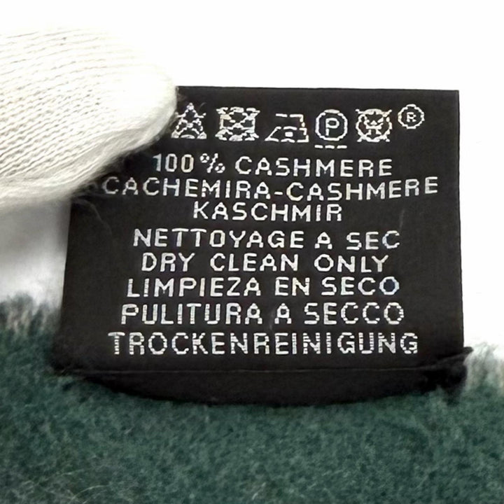 美品★HERMES エルメス カシミヤ100％ バンド ドゥ レポ マフラー ストール グリーン グレー 英国製 レディース