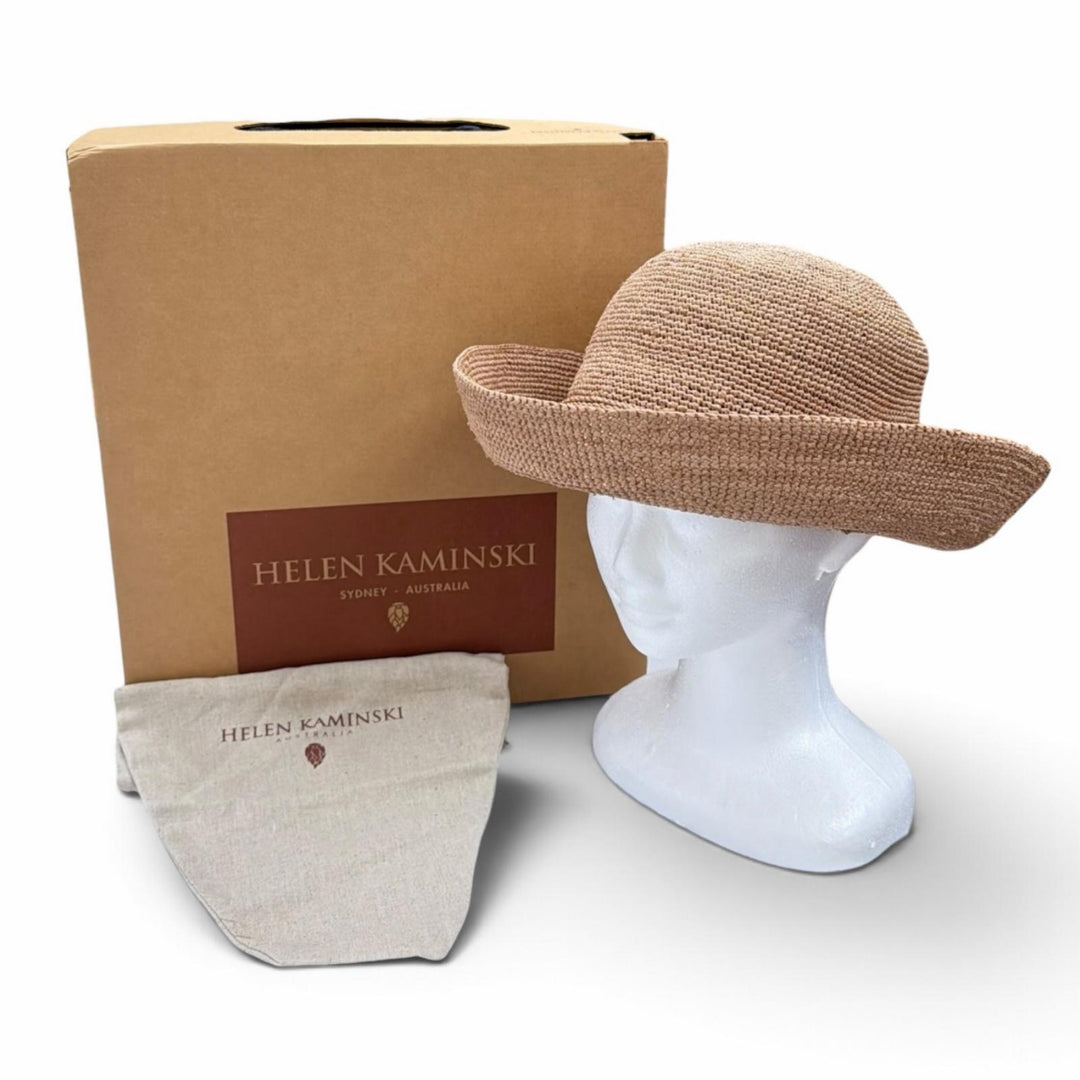 極美品▲HELEN KAMINSKI ヘレンカミンスキー ラフィア100% クロッシェ編み リボン ラフィア ハット ナチュラル レディース 箱・保存袋付き