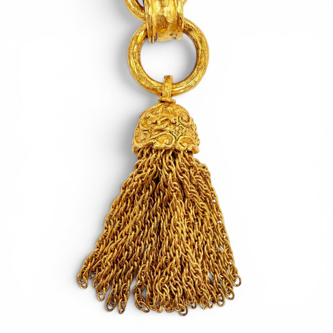 極美品◇CHANEL シャネル ヴィンテージ 94A ココマーク グリポア クロス フリンジ ロングネックレス 希少 ゴールド 仏製 レディース