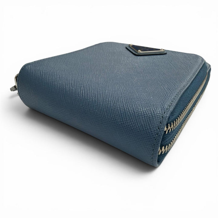 未使用品▼PRADA プラダ 2ZH126 サフィアーノレザー トライアングルロゴ 三角プレート スマートフォンケース ショルダーバッグ ブルー