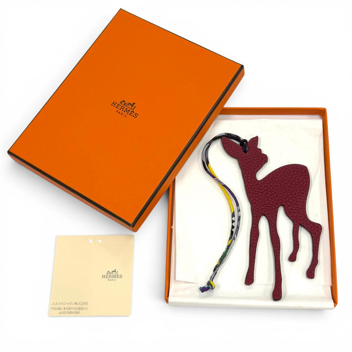未使用品★HERMES エルメス プティアッシュ GM バンビ ボルドー カーキ レザー バッグチャーム レディース 箱付き