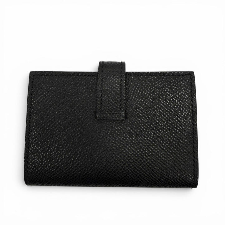 極美品▼HERMES エルメス ベアン ヴォーエプソン レザー ソーブラック Hロゴ モノクローム カードケース パスケース 名刺入れ K刻印