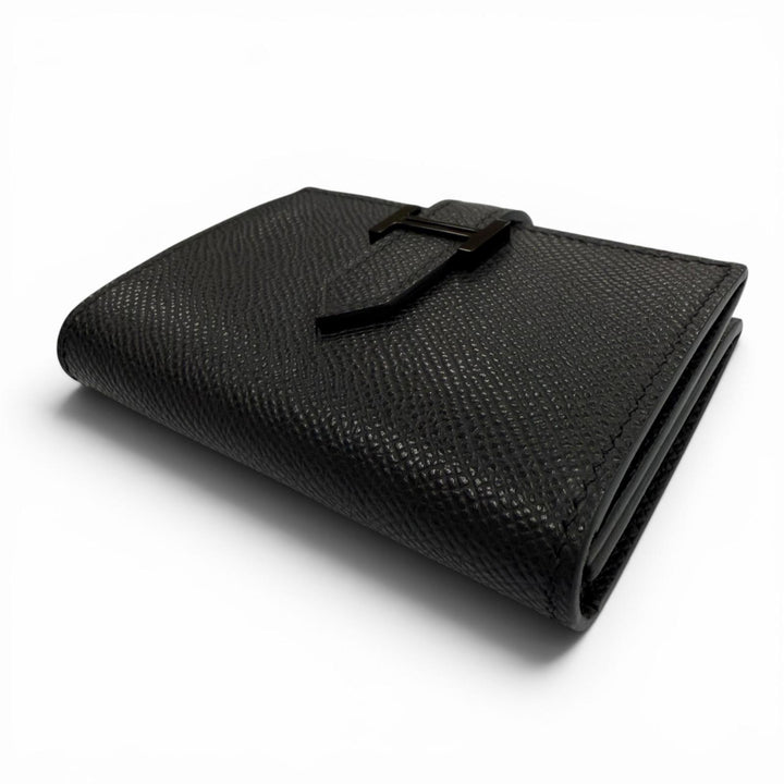 極美品▼HERMES エルメス ベアン ヴォーエプソン レザー ソーブラック Hロゴ モノクローム カードケース パスケース 名刺入れ K刻印