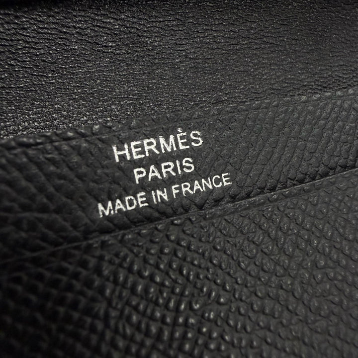 極美品▼HERMES エルメス ベアン ヴォーエプソン レザー ソーブラック Hロゴ モノクローム カードケース パスケース 名刺入れ K刻印