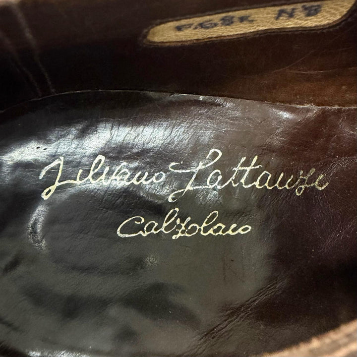 良品□Silvano Lattanzi シルヴァノラッタンジ レザー メダリオン パンチドキャップトゥ レースアップ ドレスシューズ 茶 8 メンズ