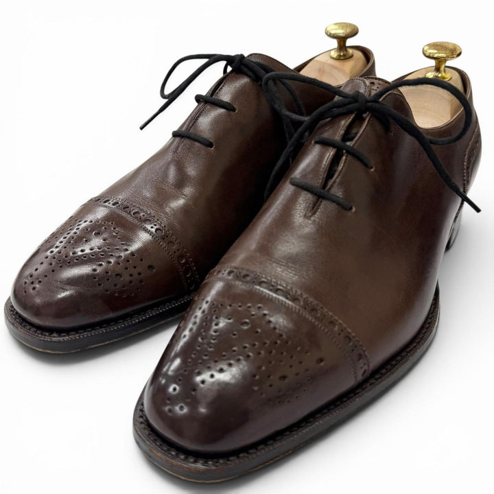 良品□Silvano Lattanzi シルヴァノラッタンジ レザー メダリオン パンチドキャップトゥ レースアップ ドレスシューズ 茶 8 メンズ