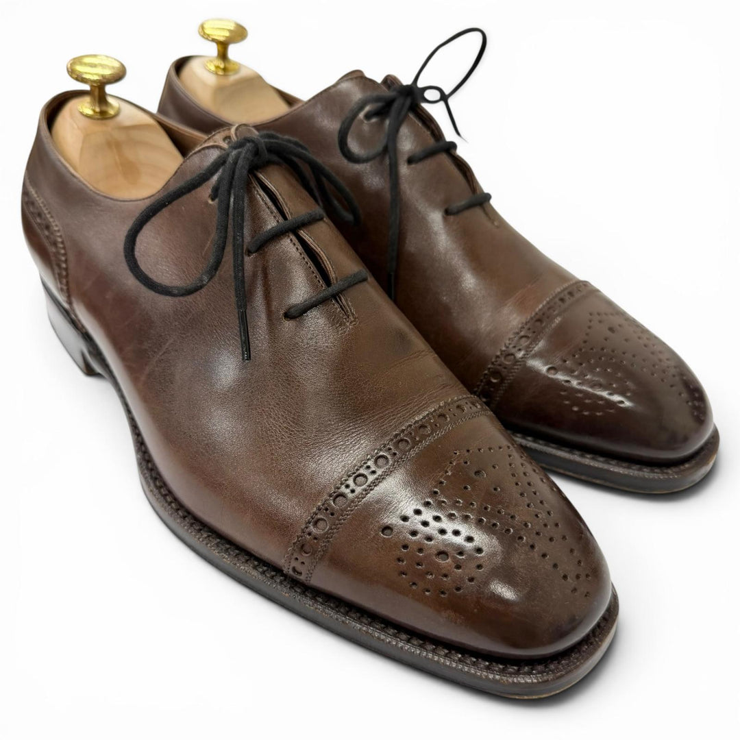 良品□Silvano Lattanzi シルヴァノラッタンジ レザー メダリオン パンチドキャップトゥ レースアップ ドレスシューズ 茶 8 メンズ
