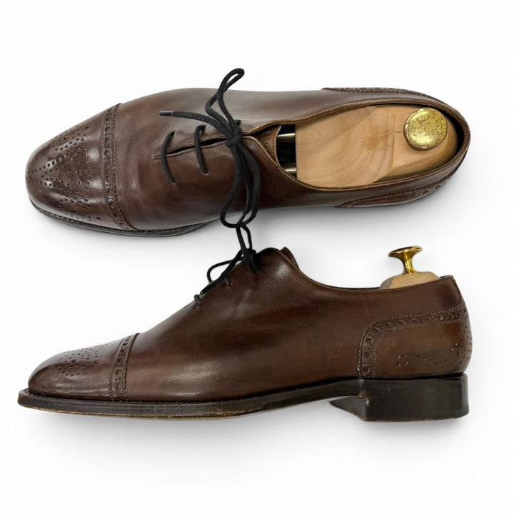良品□Silvano Lattanzi シルヴァノラッタンジ レザー メダリオン パンチドキャップトゥ レースアップ ドレスシューズ 茶 8 メンズ