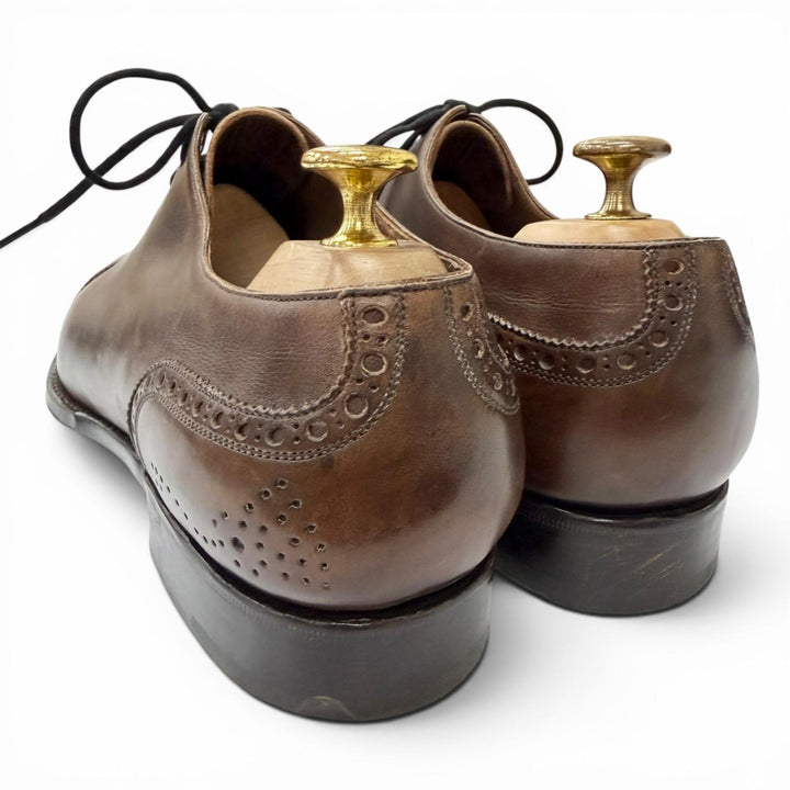 良品□Silvano Lattanzi シルヴァノラッタンジ レザー メダリオン パンチドキャップトゥ レースアップ ドレスシューズ 茶 8 メンズ