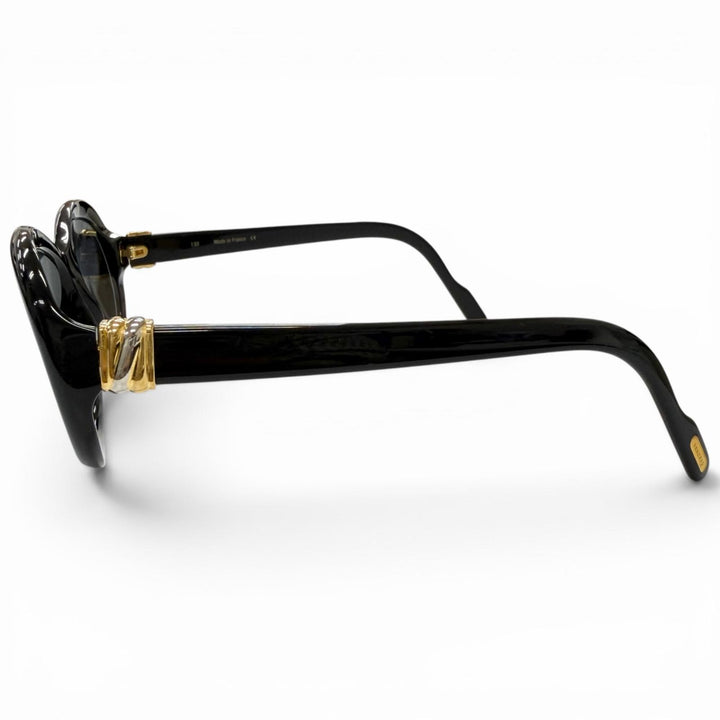 美品□Cartier カルティエ ヴィンテージ 135 トリニティ オーバルフレーム サングラス ブラック ブルー系レンズ 度入 フランス製 メンズ