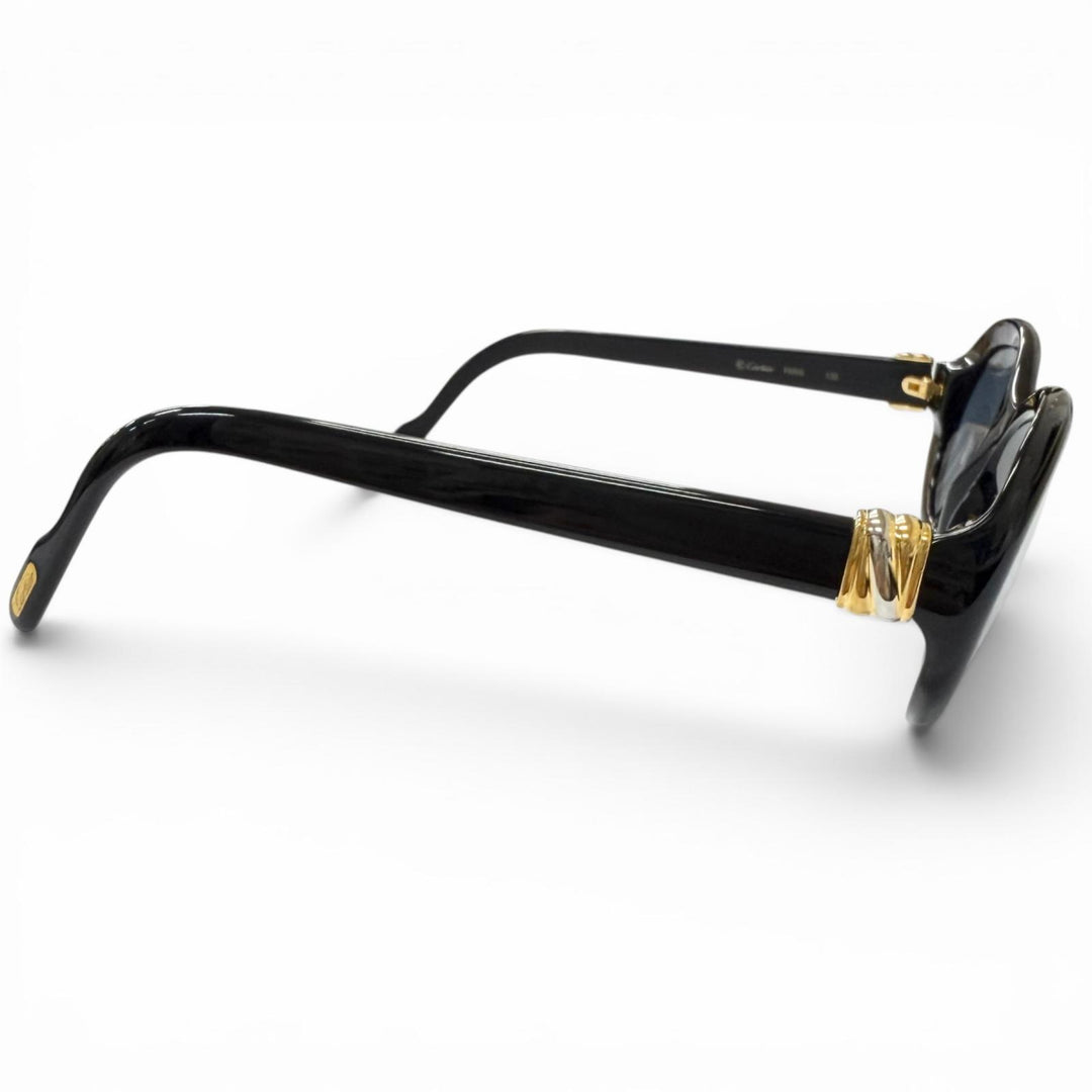 美品□Cartier カルティエ ヴィンテージ 135 トリニティ オーバルフレーム サングラス ブラック ブルー系レンズ 度入 フランス製 メンズ
