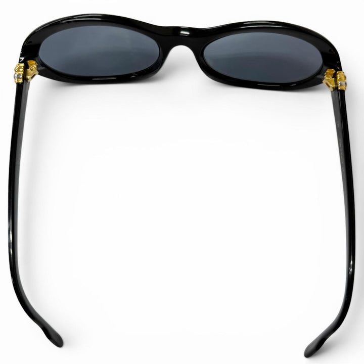 美品□Cartier カルティエ ヴィンテージ 135 トリニティ オーバルフレーム サングラス ブラック ブルー系レンズ 度入 フランス製 メンズ