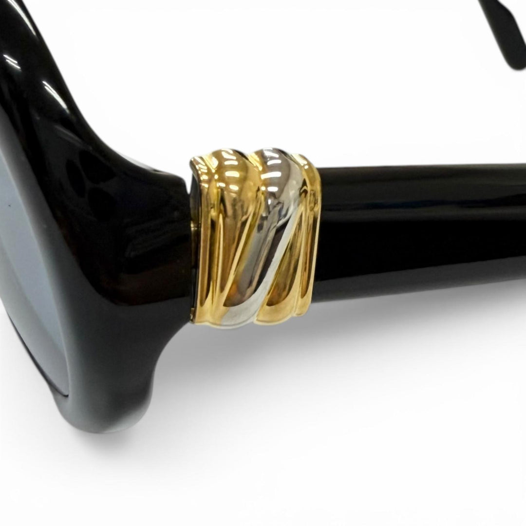 美品□Cartier カルティエ ヴィンテージ 135 トリニティ オーバルフレーム サングラス ブラック ブルー系レンズ 度入 フランス製 メンズ