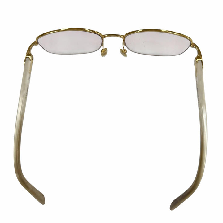 良品▼Cartier カルティエ ヴィンテージ 大理石モチーフ ハーフリム ツーポイント ロゴ サングラス ゴールド ホワイト ピンク □18 135