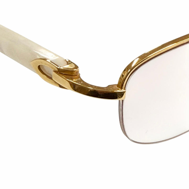 良品▼Cartier カルティエ ヴィンテージ 大理石モチーフ ハーフリム ツーポイント ロゴ サングラス ゴールド ホワイト ピンク □18 135
