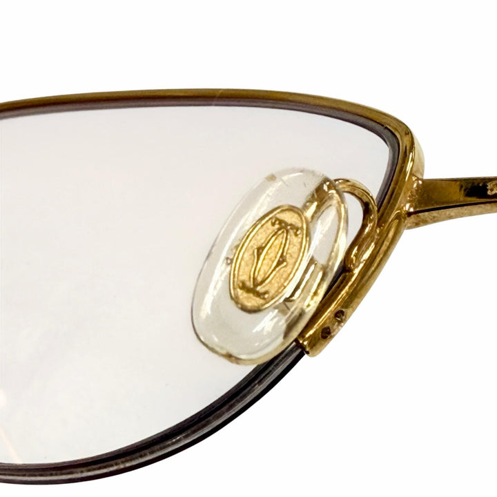 良品▼Cartier カルティエ ヴィンテージ 大理石モチーフ ハーフリム ツーポイント ロゴ サングラス ゴールド ホワイト ピンク □18 135