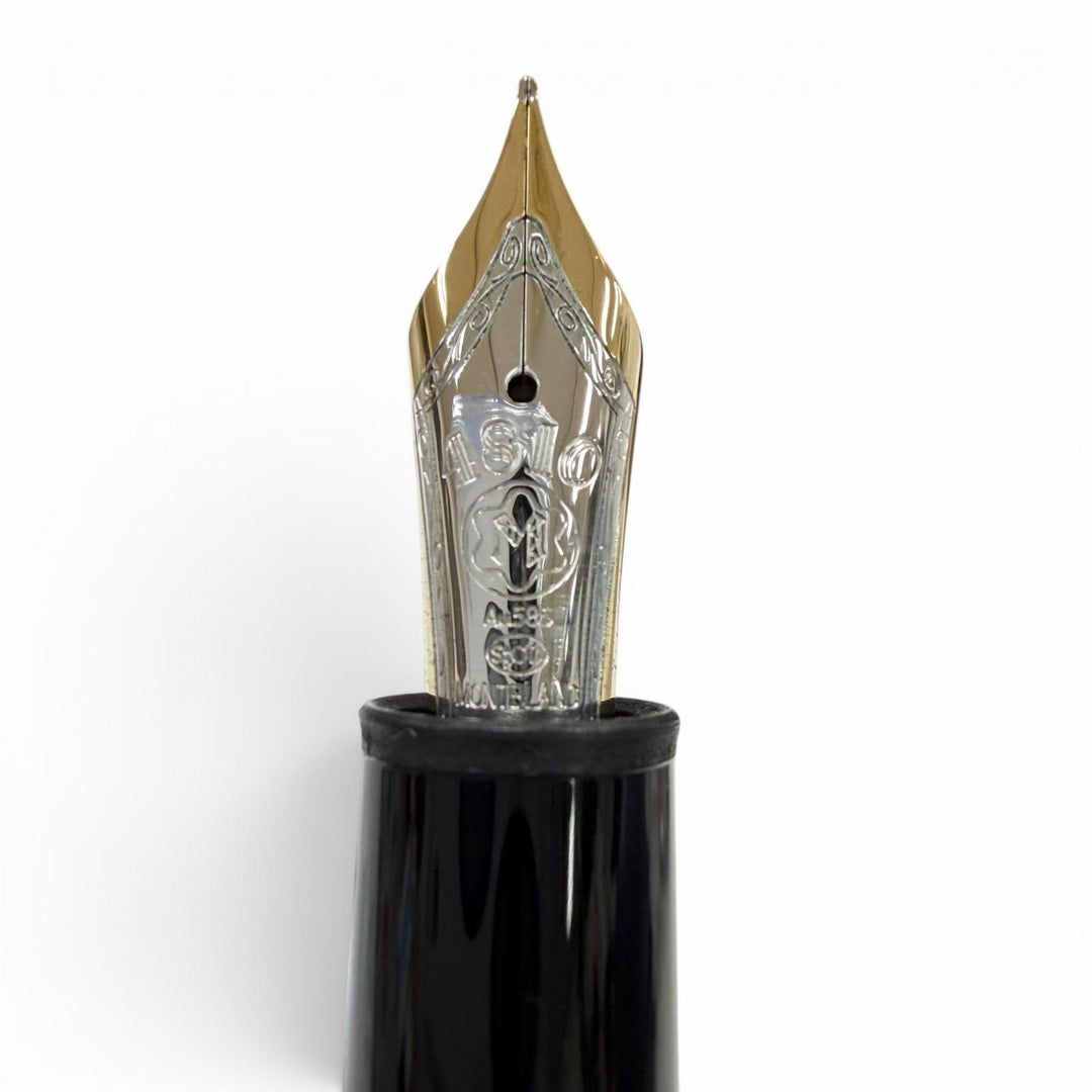 極美品▼MONTBLANC モンブラン マイスターシュテュック 147 トラベラー ペン先14K Mニブ ホワイトスター 万年筆 ブラック ゴールド