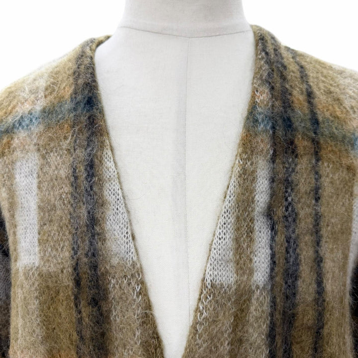 極美品▼CELINE セリーヌ 20AW 2A32J204L ブラッシュドモヘア チェック柄 Vネック ニット カーディガン カーキ S 伊製 正規品 メンズ