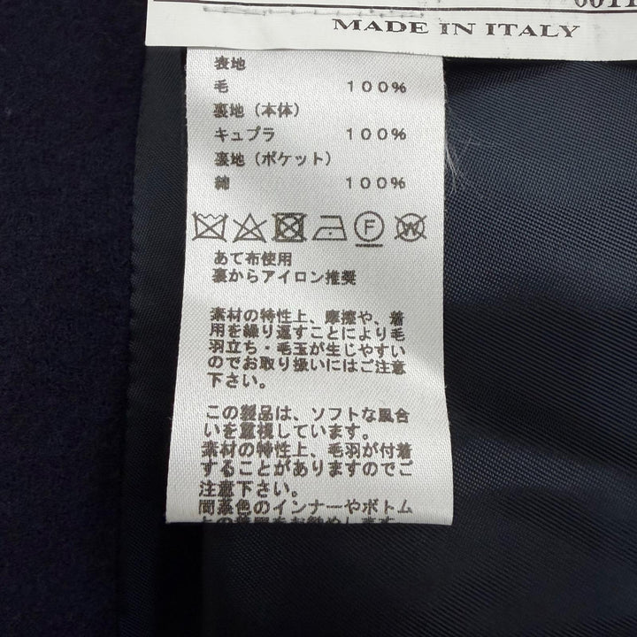 美品▼HERMES エルメス 21AW ウール100% 裏地ロゴ柄 シングル チェスターコート ネイビー 50 イタリア製 正規品 メンズ ハンガー付き