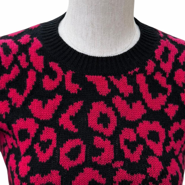 極美品★Christian Dior クリスチャンディオール 144S73AM067 カシミヤ100％ BEE刺繍入り レオパード柄 半袖ニット ピンク 黒 38 正規品