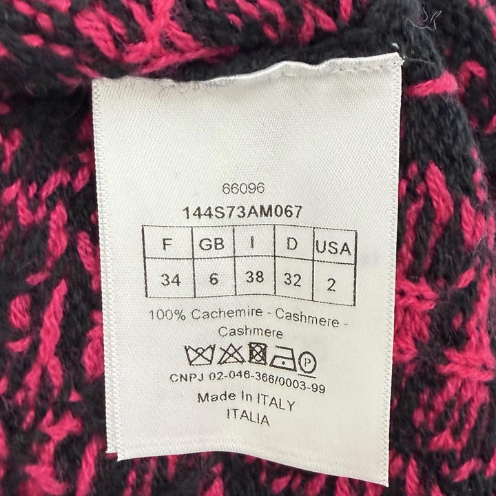 極美品★Christian Dior クリスチャンディオール 144S73AM067 カシミヤ100％ BEE刺繍入り レオパード柄 半袖ニット ピンク 黒 38 正規品